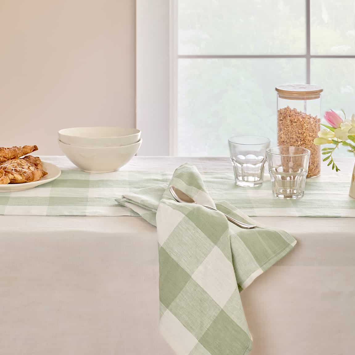 Sage Green Gingham Linen Napkins (Set of 4)