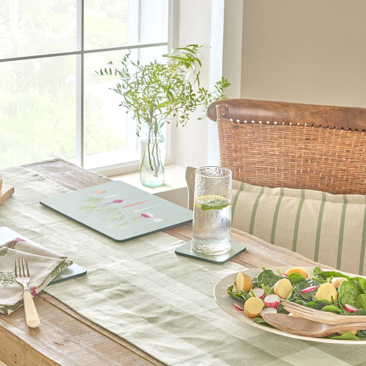 Sage Green Gingham Linen Table Runner by Sophie Allport