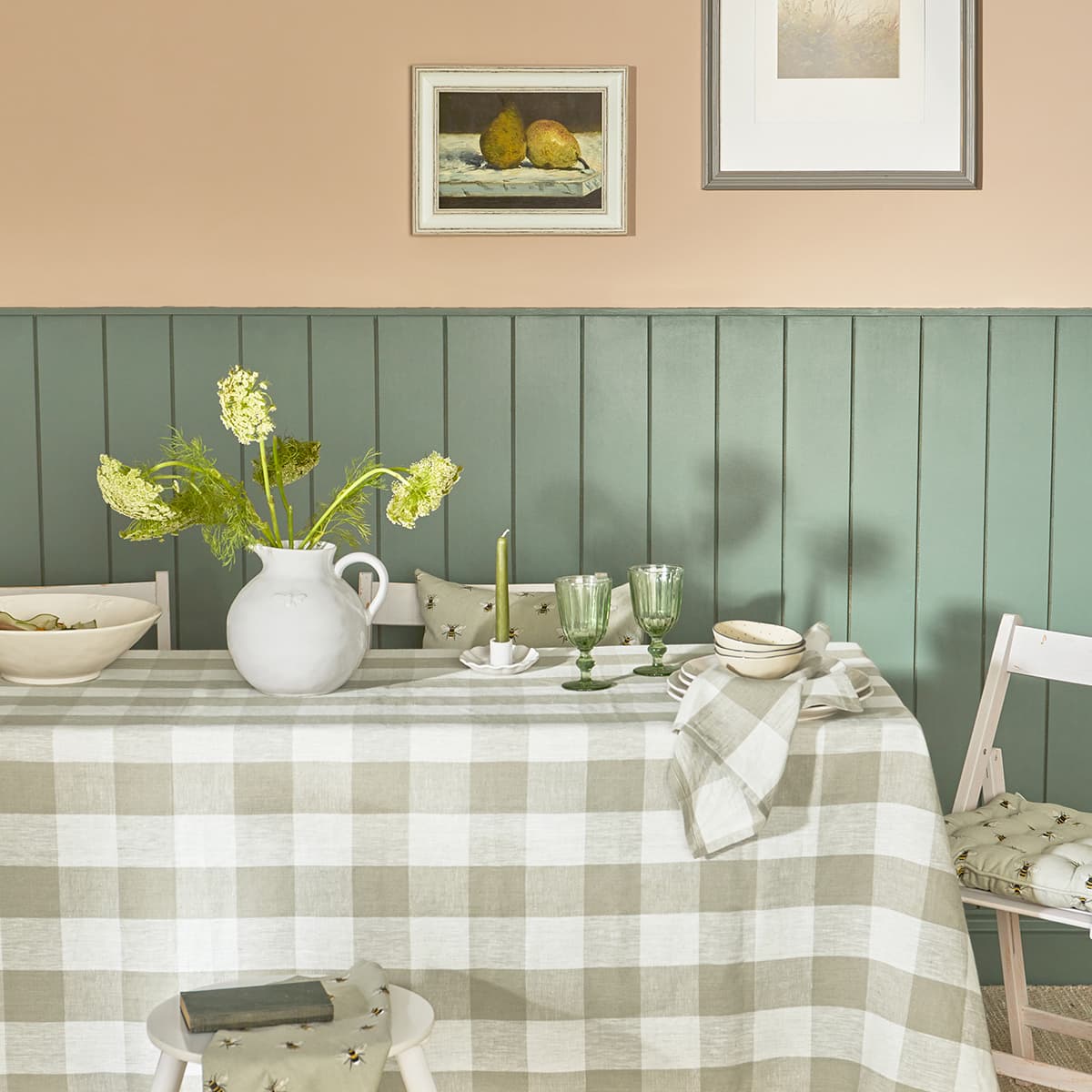 Warm Stone Gingham Linen Tablecloth by Sophie Allport