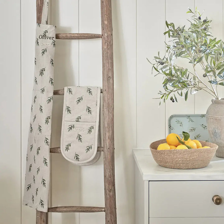 Olive Branches Linen Adult Apron