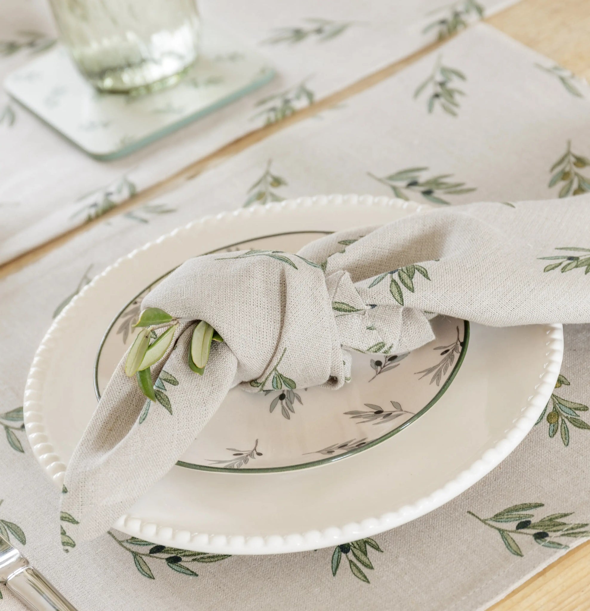 Olive Branches Linen Fabric Placemat