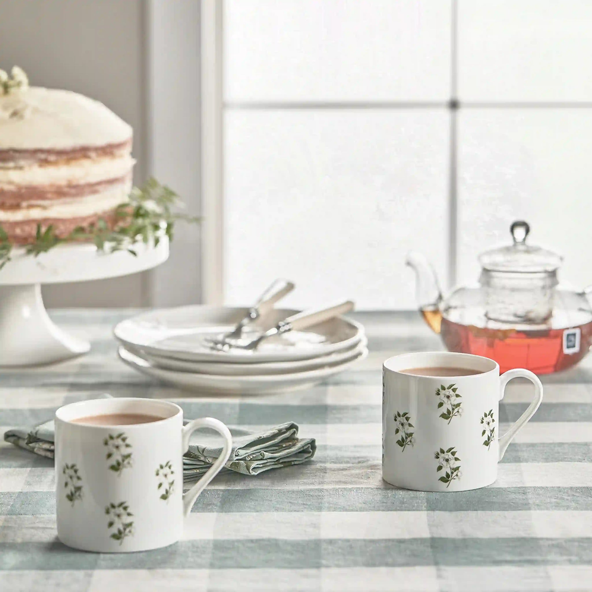 Teal Gingham Linen Tablecloth