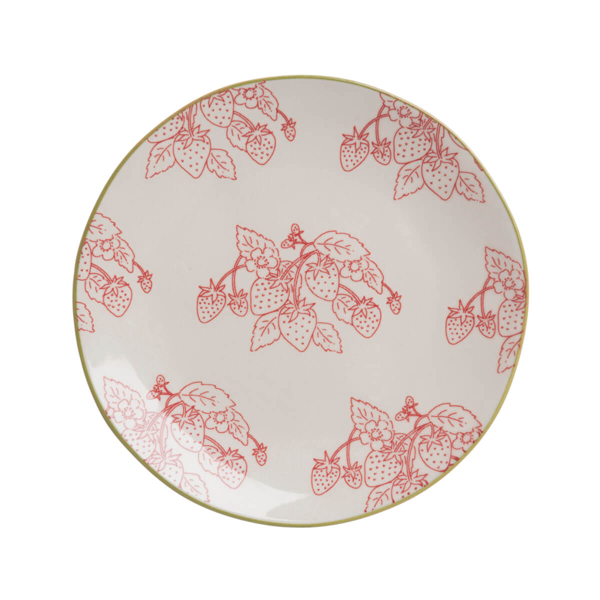White side plate made from stoneware featuring Sophie Allport Strawberries Illustrations