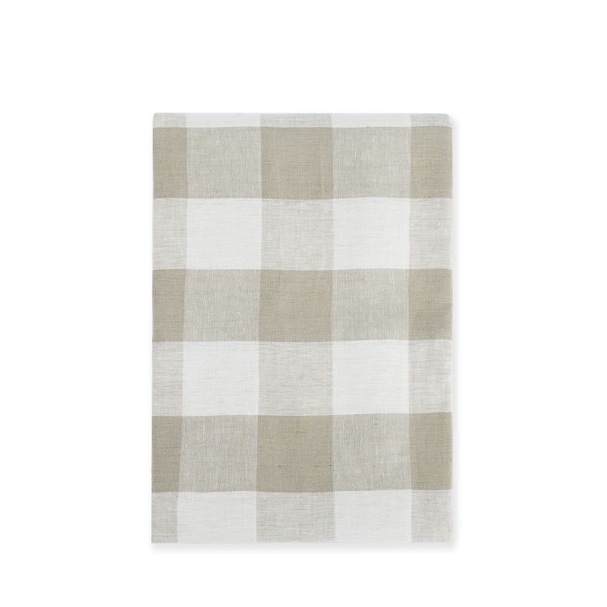 White and Warm Neutral Gingham Linen Tablecloth