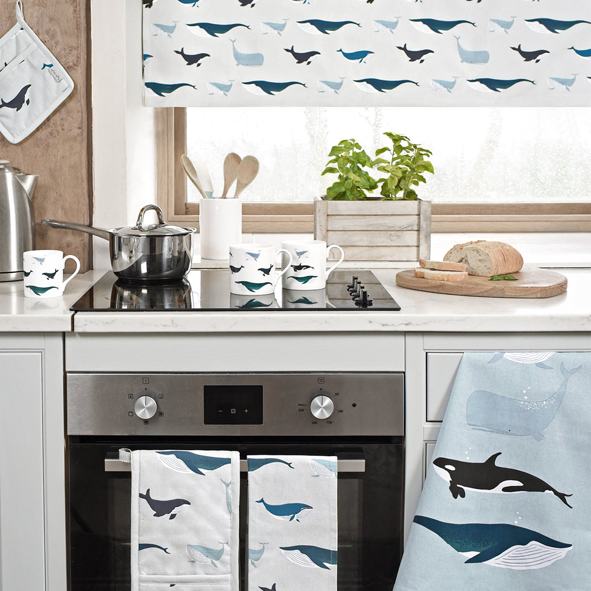 Whales Cotton Tea Towel by Sophie Allport