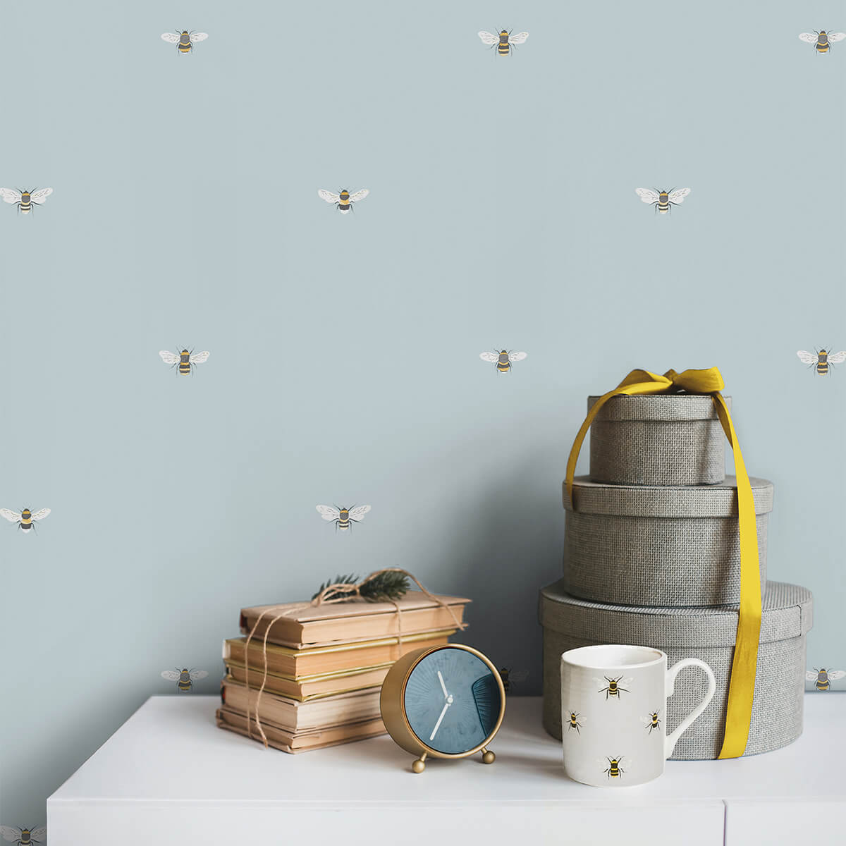 Bees Duck Egg Wallpaper