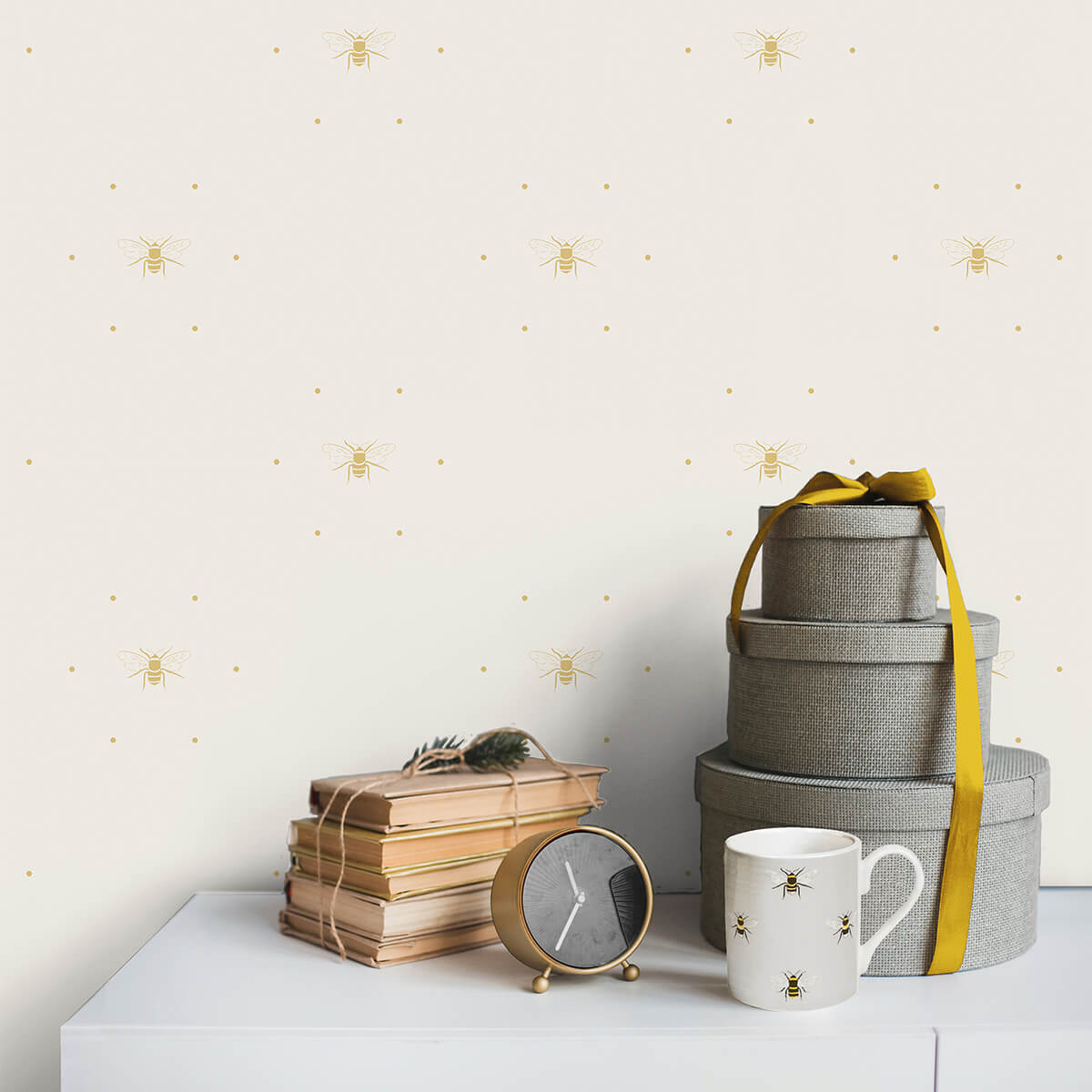 Bees Silhouette Cream & Ochre Wallpaper